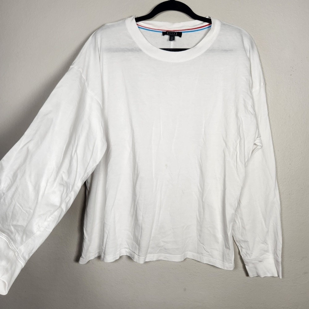 AYR Womens XL White Crew Neck Midweight Pullover Top *Faint Spots* Luxe Basics